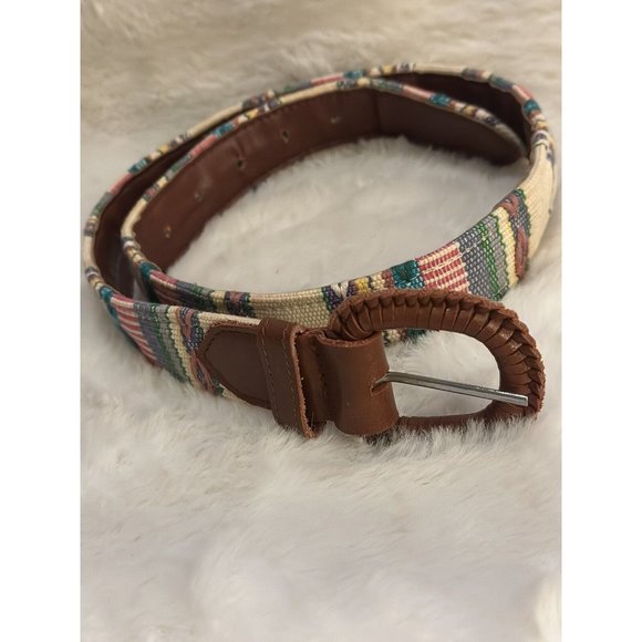 Buffalo Leather Belt 30 Medium Tapestry Tribal Ethnic Brown - Picture 2 of 6